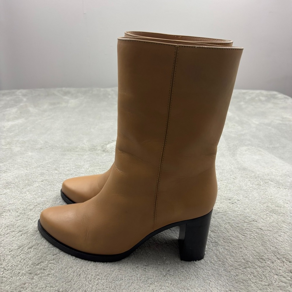 Legres Almond Toe Blush Leather Boot Women US 8.5/ EU 39 Beige Block Heel Luxury - Picture 2 of 13